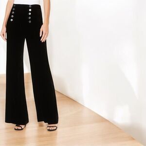 Black High-Waisted Wide-Leg Pants with Button Detail